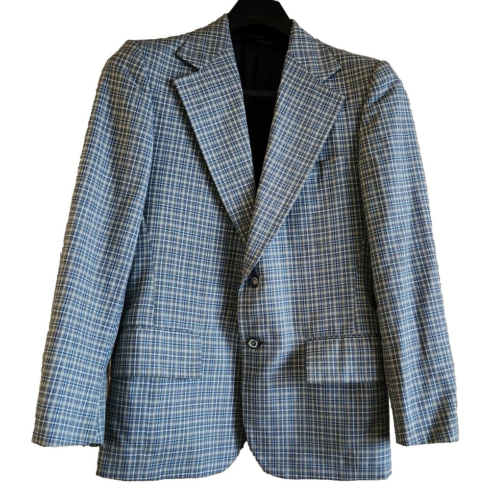 Cricketeer Mens Sport Coat Est Size 38 Blue Plaid 2 Button Blazer Vintage Preppy